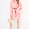 Hot KIKISIX ABITO CORTO COLLO CAMICIA MUSSOLA STAMPA CON CINTURA ROSA