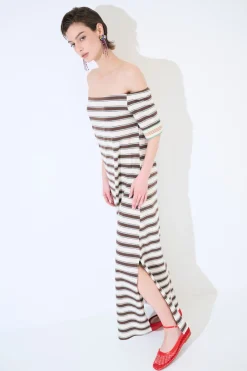 Discount KIKISIX ABITO LUNGO SHIFFER RIGA SPACCHI LATERALI MORO