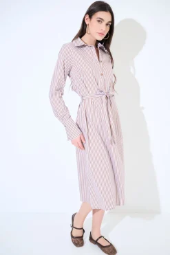 Outlet KIKISIX ABITO MIDI COLLO A CAMICIA RIGA MORO