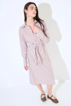 Outlet KIKISIX ABITO MIDI COLLO A CAMICIA RIGA MORO