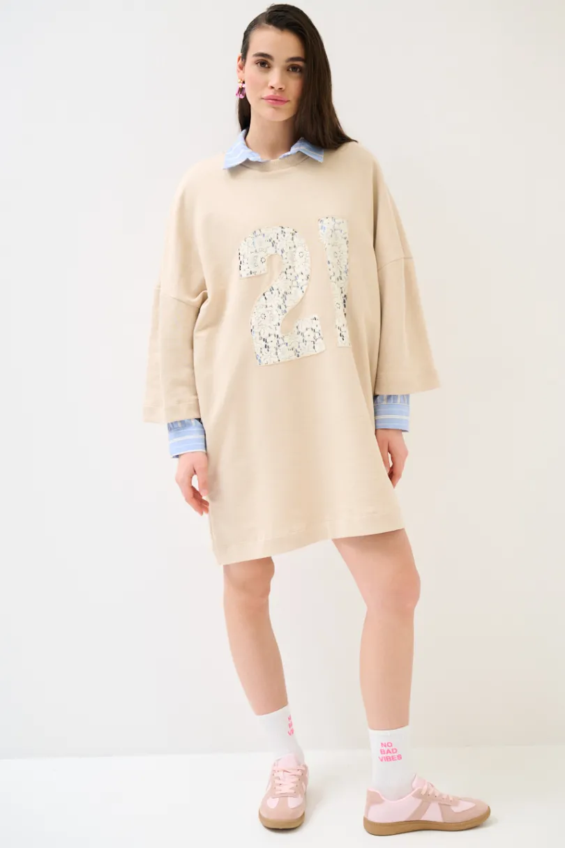 Online KIKISIX ABITO OVER CON RICAMO PIZZO AVORIO