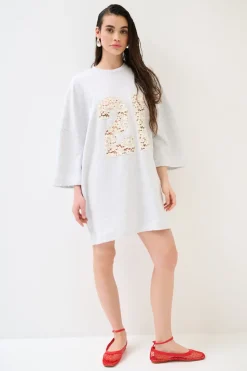 Clearance KIKISIX ABITO OVER CON RICAMO PIZZO GRIGIO