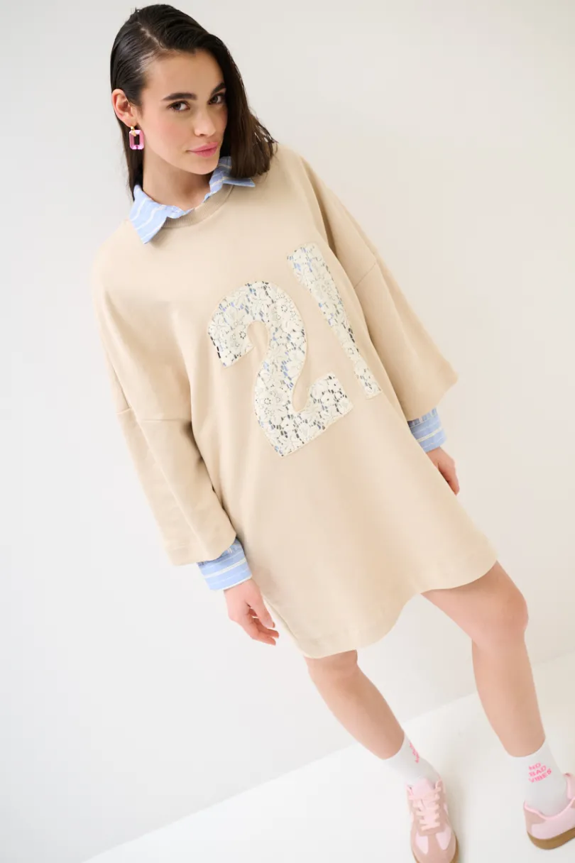 Online KIKISIX ABITO OVER CON RICAMO PIZZO AVORIO