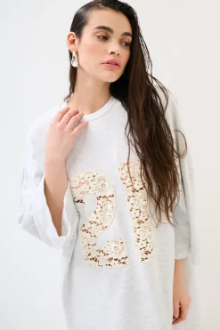 Clearance KIKISIX ABITO OVER CON RICAMO PIZZO GRIGIO