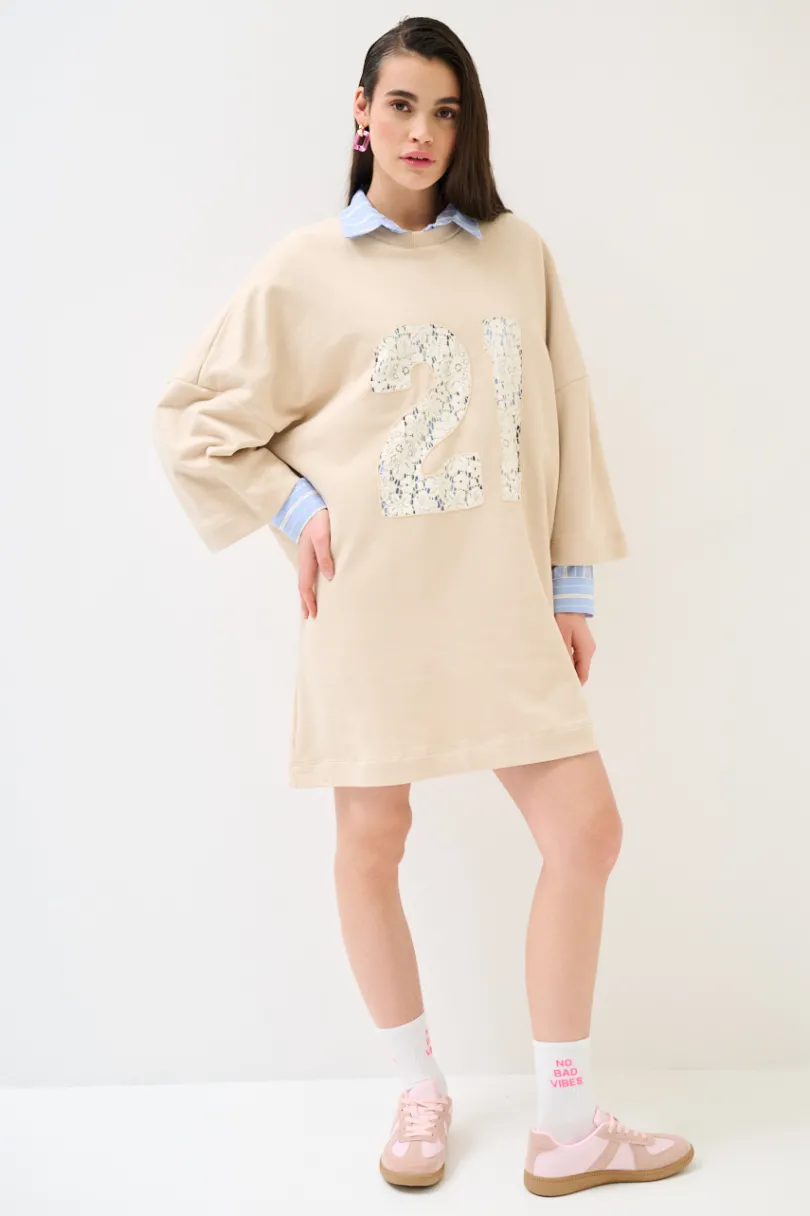 Online KIKISIX ABITO OVER CON RICAMO PIZZO AVORIO