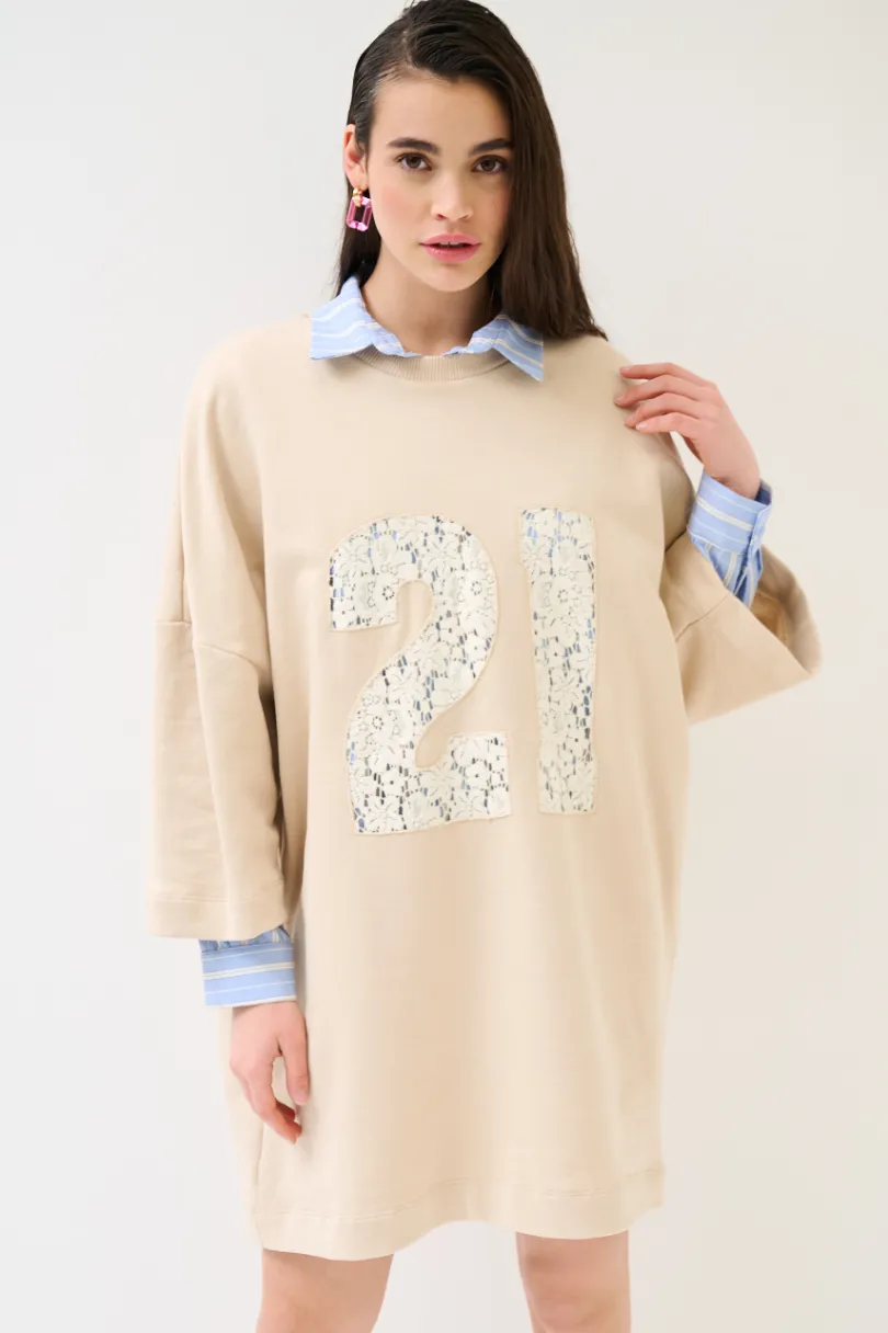 Online KIKISIX ABITO OVER CON RICAMO PIZZO AVORIO