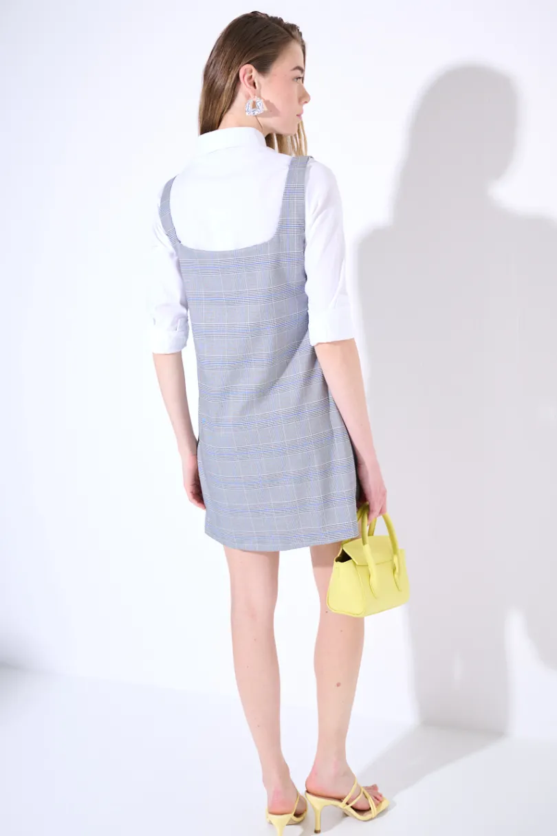 Fashion KIKISIX ABITO QUADRO CHECK CELESTE