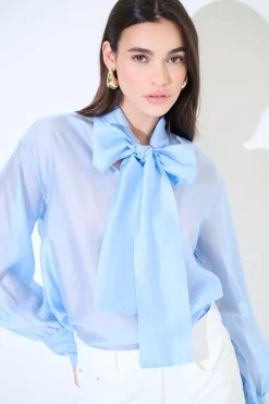 Clearance KIKISIX BLUSA CON FIOCCO VOILE CELESTE