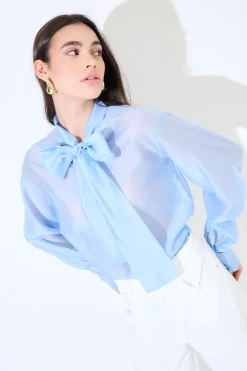 Clearance KIKISIX BLUSA CON FIOCCO VOILE CELESTE