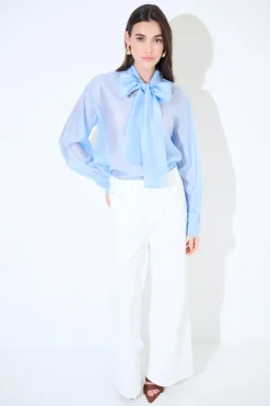 Clearance KIKISIX BLUSA CON FIOCCO VOILE CELESTE