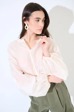 Best KIKISIX BLUSA SCOLLO V VOILE CON MANICA AMPIA ELASTICO PANNA