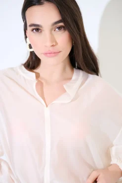 Best KIKISIX BLUSA SCOLLO V VOILE CON MANICA AMPIA ELASTICO PANNA