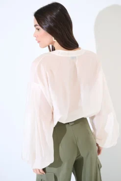 Best KIKISIX BLUSA SCOLLO V VOILE CON MANICA AMPIA ELASTICO PANNA