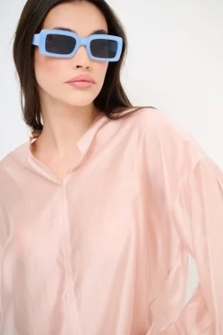 Hot KIKISIX BLUSA SCOLLO V VOILE CON MANICA AMPIA ELASTICO ROSA