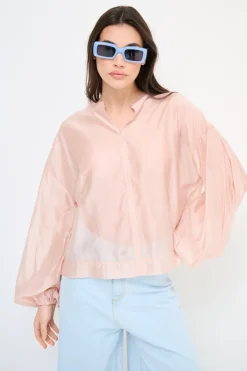 Hot KIKISIX BLUSA SCOLLO V VOILE CON MANICA AMPIA ELASTICO ROSA