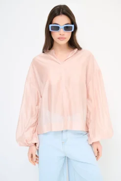 Hot KIKISIX BLUSA SCOLLO V VOILE CON MANICA AMPIA ELASTICO ROSA