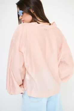 Hot KIKISIX BLUSA SCOLLO V VOILE CON MANICA AMPIA ELASTICO ROSA