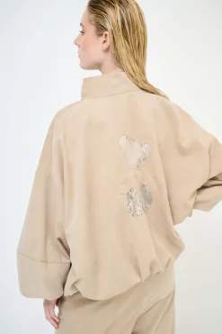 Best KIKISIX BOMBER DAINETTO OVER RICAMO ORSETTO BEIGE