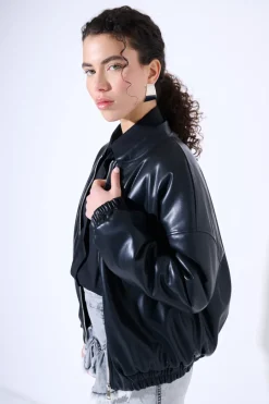 Best KIKISIX BOMBER IN PELLE CON ELASTICO NERO