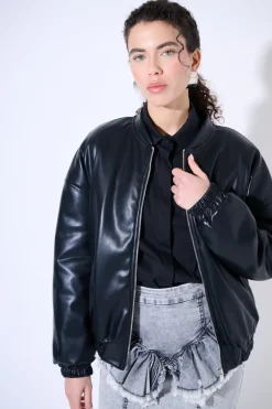 Best KIKISIX BOMBER IN PELLE CON ELASTICO NERO