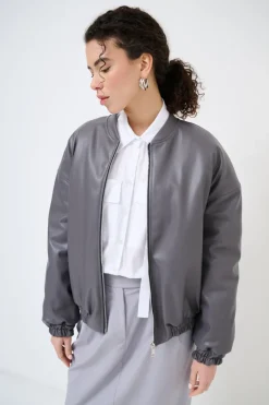Discount KIKISIX BOMBER IN PELLE CON ELASTICO FANGO