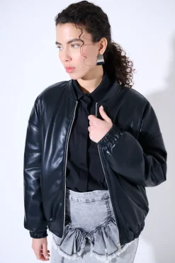 Best KIKISIX BOMBER IN PELLE CON ELASTICO NERO