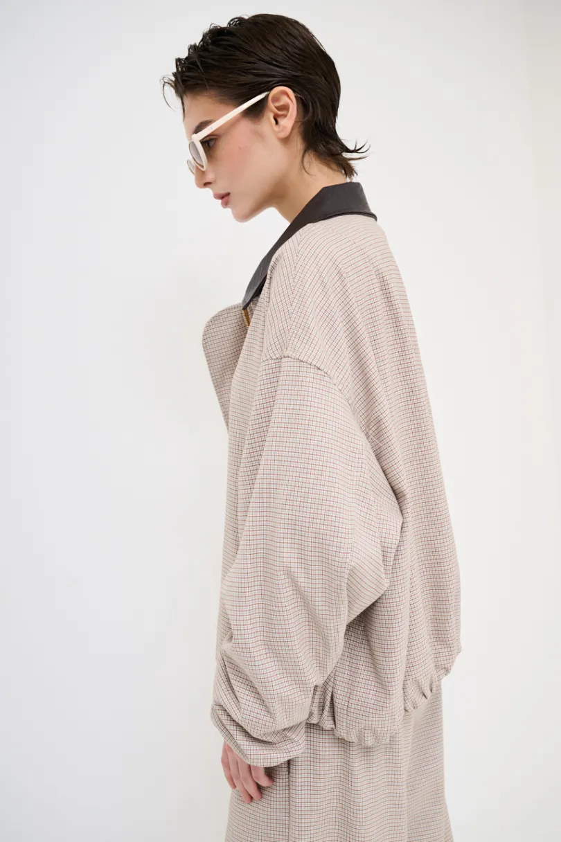 Fashion KIKISIX BOMBER QUADRETTO CON COLLO ECOPELLE MORO