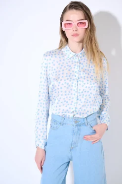 Discount KIKISIX CAMICIA BASIC STAMPA POIS CELESTE