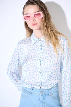 Discount KIKISIX CAMICIA BASIC STAMPA POIS CELESTE