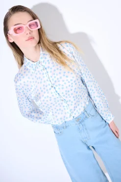 Discount KIKISIX CAMICIA BASIC STAMPA POIS CELESTE