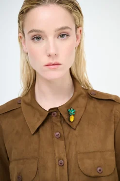 Outlet KIKISIX CAMICIA CON TASCHE SPILLA ANANAS TABACCO