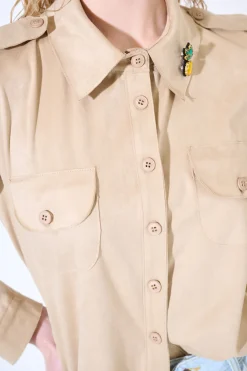 Discount KIKISIX CAMICIA CON TASCHE SPILLA ANANAS BEIGE