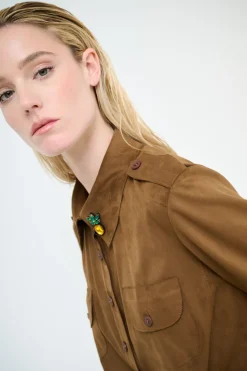 Outlet KIKISIX CAMICIA CON TASCHE SPILLA ANANAS TABACCO