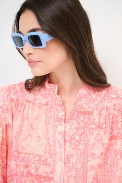 Discount KIKISIX CAMICIA COREANA MUSSOLA STAMPATA CON PIEGHE SU SPALLE ROSA