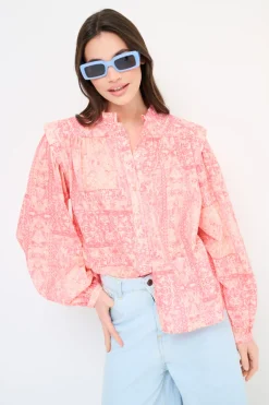 Discount KIKISIX CAMICIA COREANA MUSSOLA STAMPATA CON PIEGHE SU SPALLE ROSA