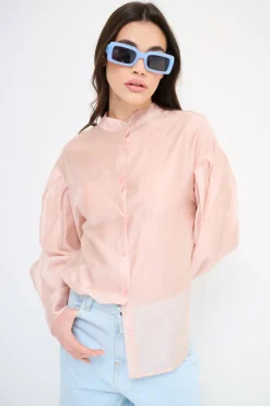 Sale KIKISIX CAMICIA COREANA VOILE CON PIEGA MANICA ROSA