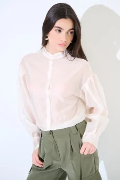 Online KIKISIX CAMICIA COREANA VOILE CON PIEGA MANICA PANNA