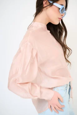 Sale KIKISIX CAMICIA COREANA VOILE CON PIEGA MANICA ROSA