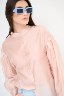 Sale KIKISIX CAMICIA COREANA VOILE CON PIEGA MANICA ROSA