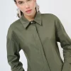 Sale KIKISIX CAMICIA CROP CON FINTONE VERDE MILITARE