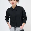 Discount KIKISIX CAMICIA CROP CON FINTONE NERO
