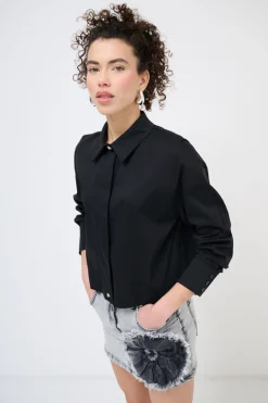 Discount KIKISIX CAMICIA CROP CON FINTONE NERO