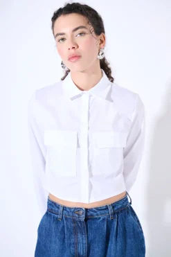Discount KIKISIX CAMICIA CROP TASCHE BIANCO