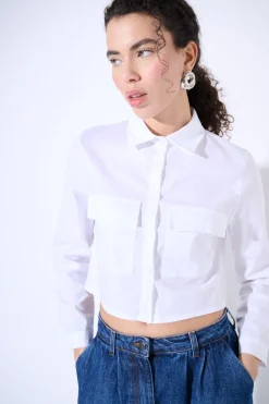 Discount KIKISIX CAMICIA CROP TASCHE BIANCO