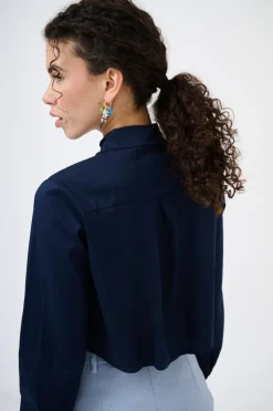 Sale KIKISIX CAMICIA CROP TASCHE BLU