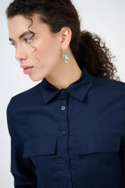Sale KIKISIX CAMICIA CROP TASCHE BLU
