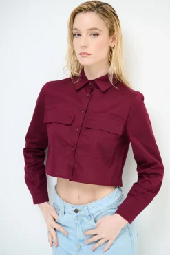 Hot KIKISIX CAMICIA CROP TASCHE VINO