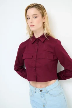 Hot KIKISIX CAMICIA CROP TASCHE VINO