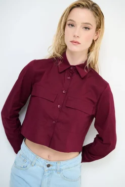 Hot KIKISIX CAMICIA CROP TASCHE VINO