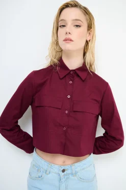Hot KIKISIX CAMICIA CROP TASCHE VINO